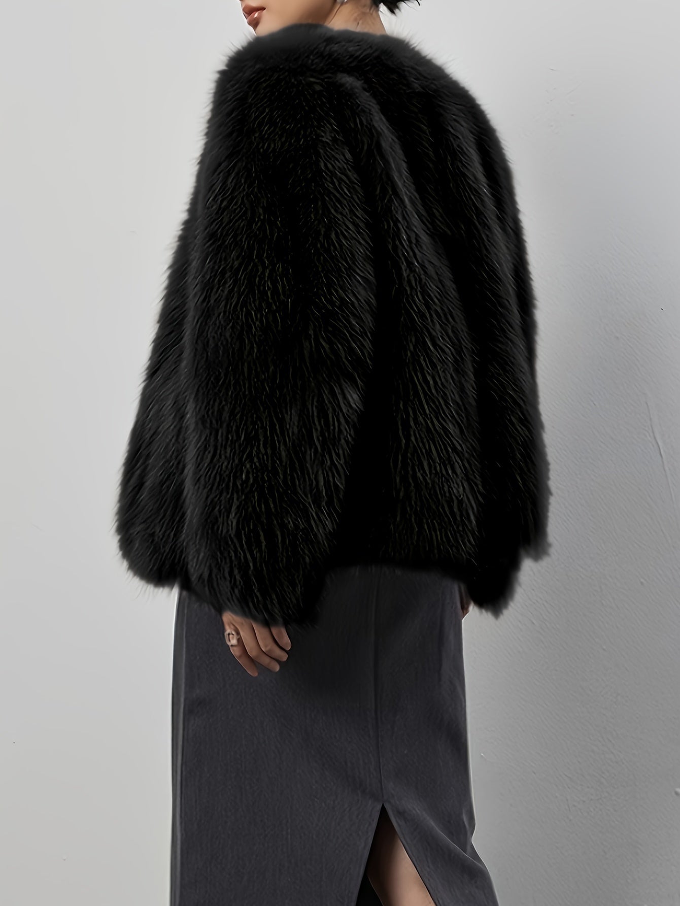 Elegant Gray Faux Fur Coat Fiona