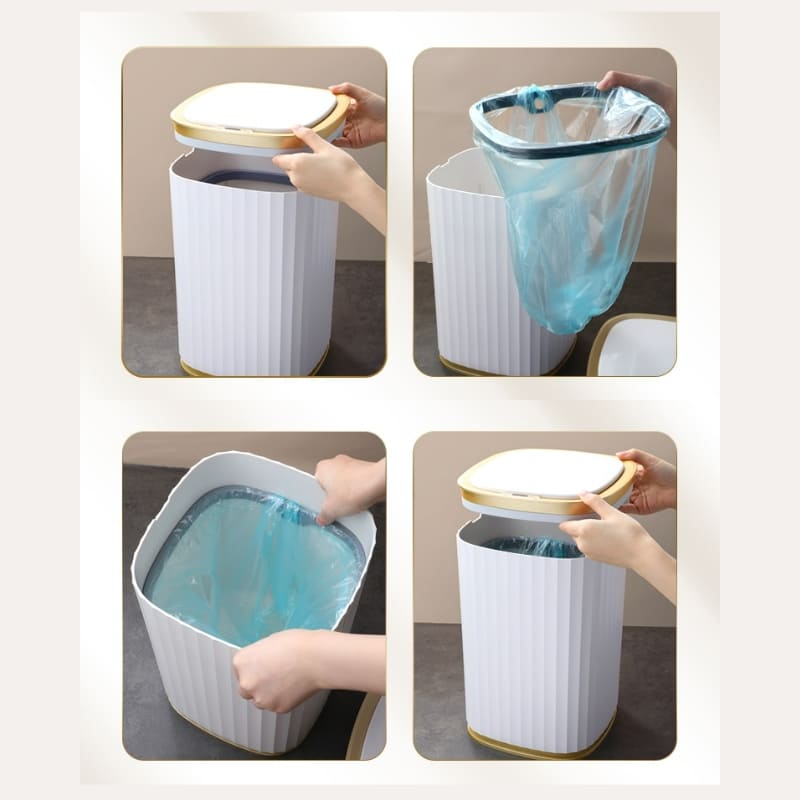 Poubelle automatique avec capteur intelligent pour salle de bain et cuisine.