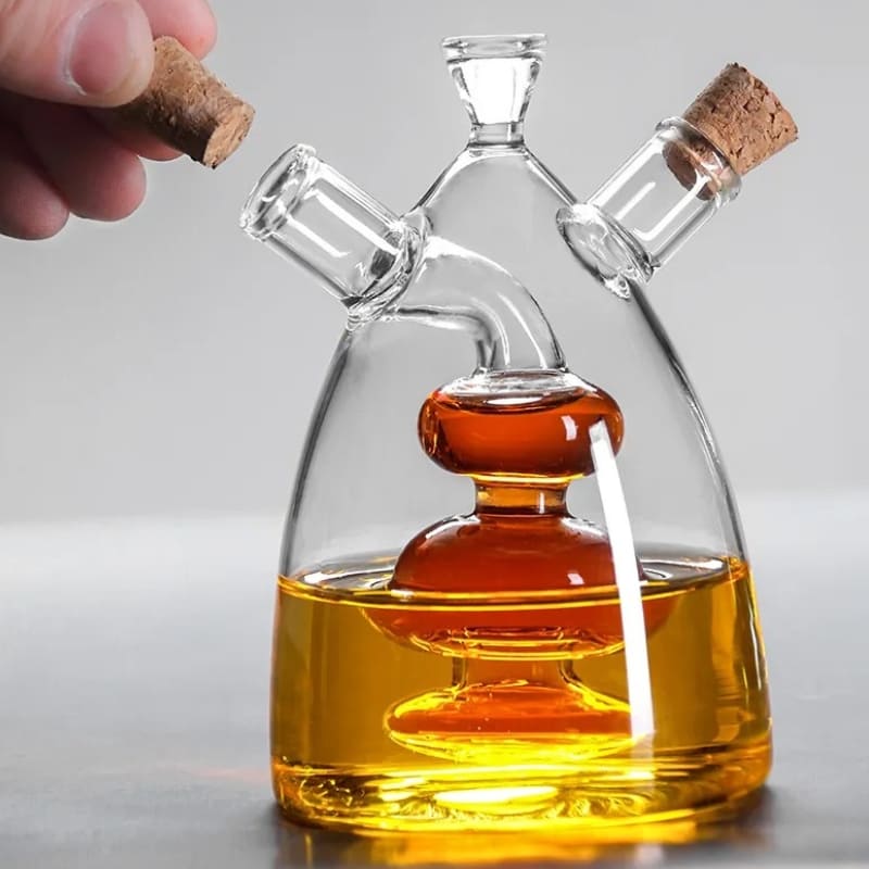 Bouteille 2-en-1 pour huile et vinaigre avec bouchon en liège