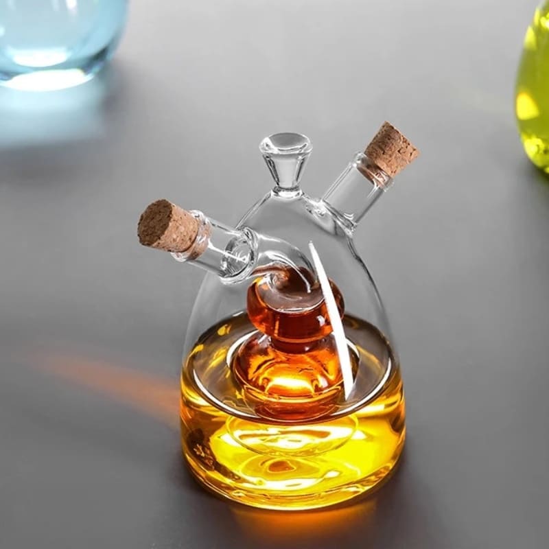 Bouteille 2-en-1 pour huile et vinaigre avec bouchon en liège