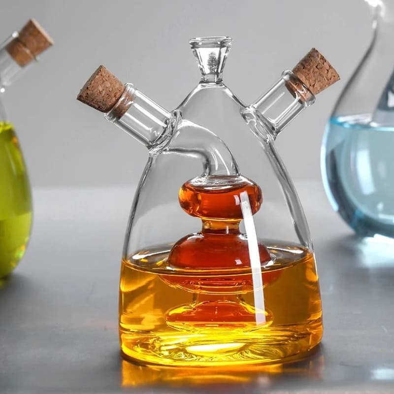 Bouteille 2-en-1 pour huile et vinaigre avec bouchon en liège