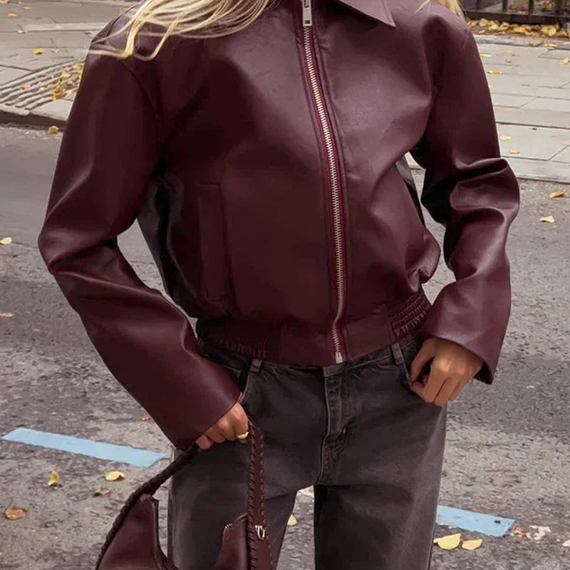 CUTENOVA-Veste en cuir à manches longues