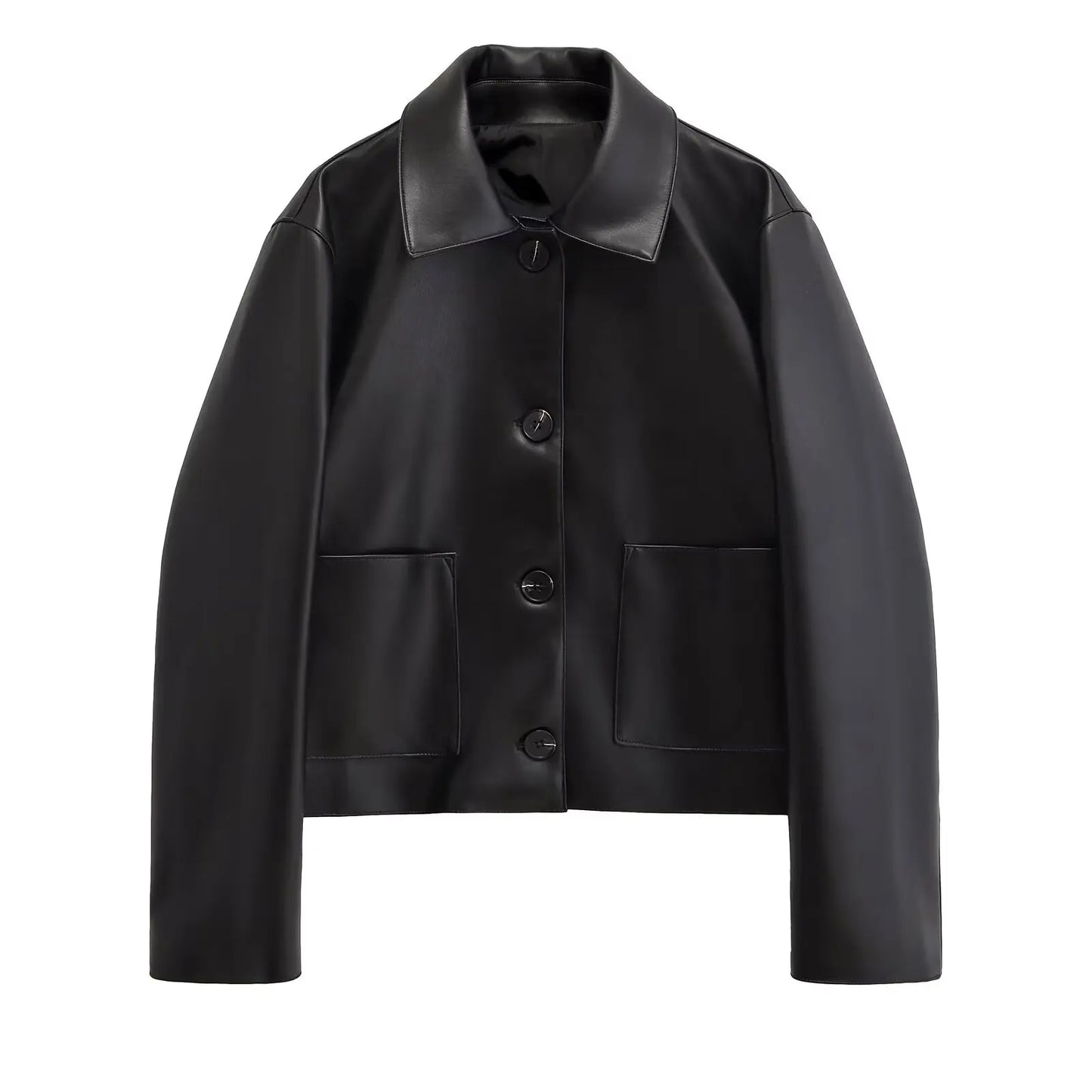 TRAF-Blouson d'automne en cuir PU noir, à la mode