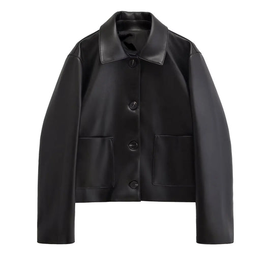 TRAF-Blouson d'automne en cuir PU noir, à la mode