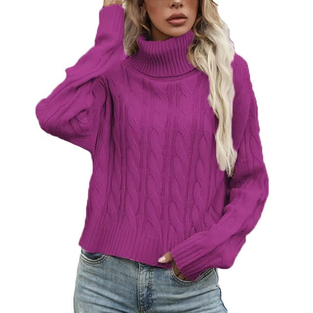 Pull Col Roulé Chaud En Coton Pour Femmes