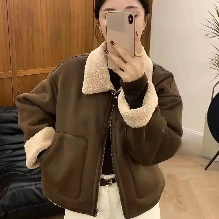 Veste en daim rétro tempérament pour femmes