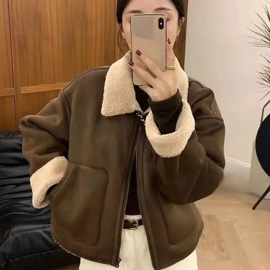Veste en daim rétro tempérament pour femmes