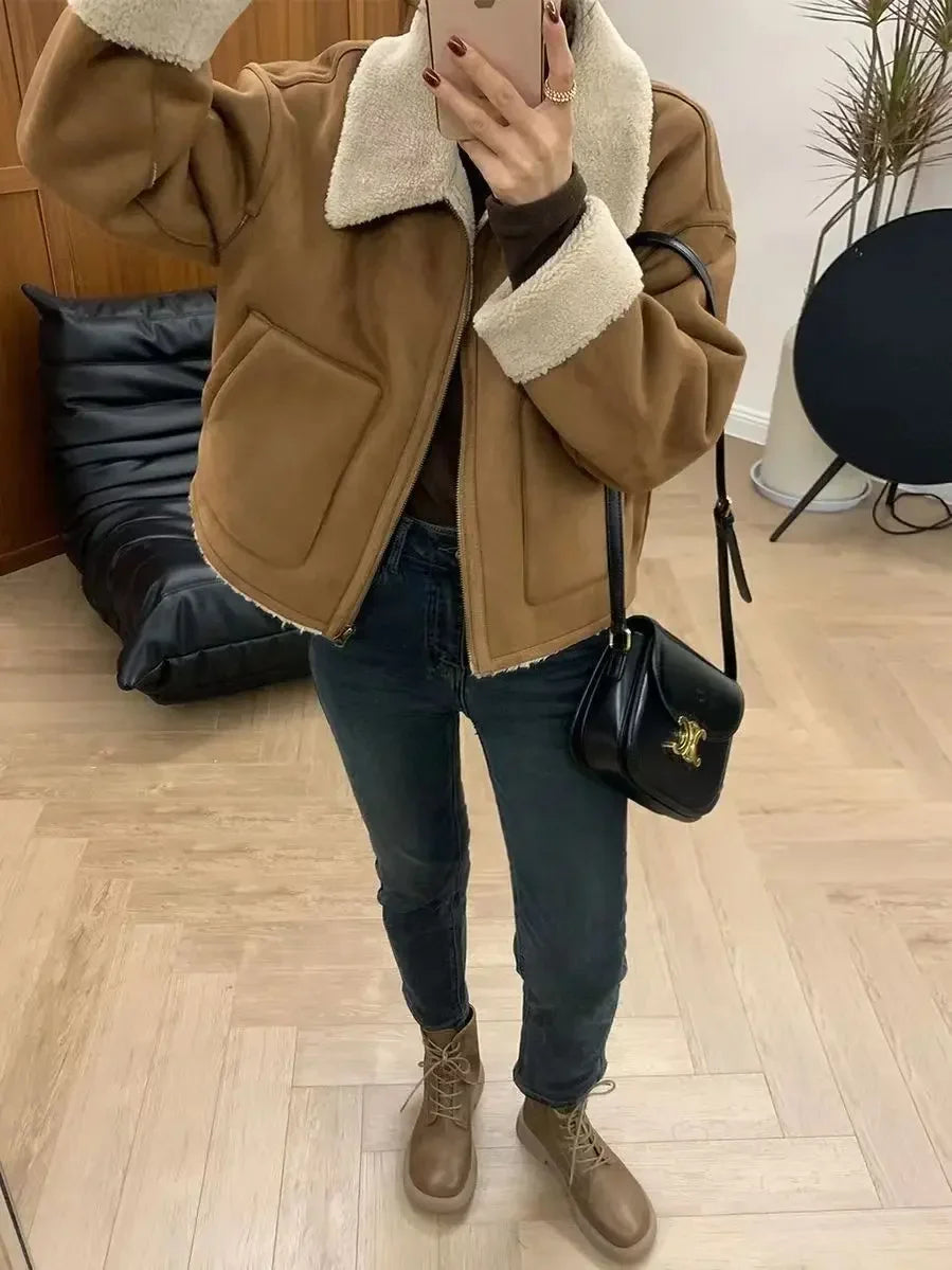 Veste en daim rétro tempérament pour femmes