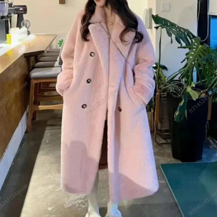 Manteau long en fausse fourrure de vison épaisse Emma