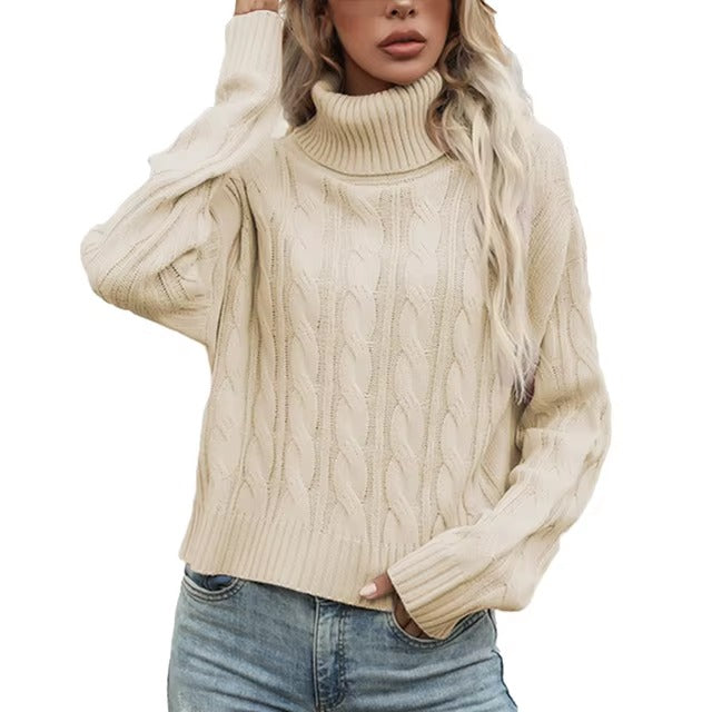 Pull Col Roulé Chaud En Coton Pour Femmes
