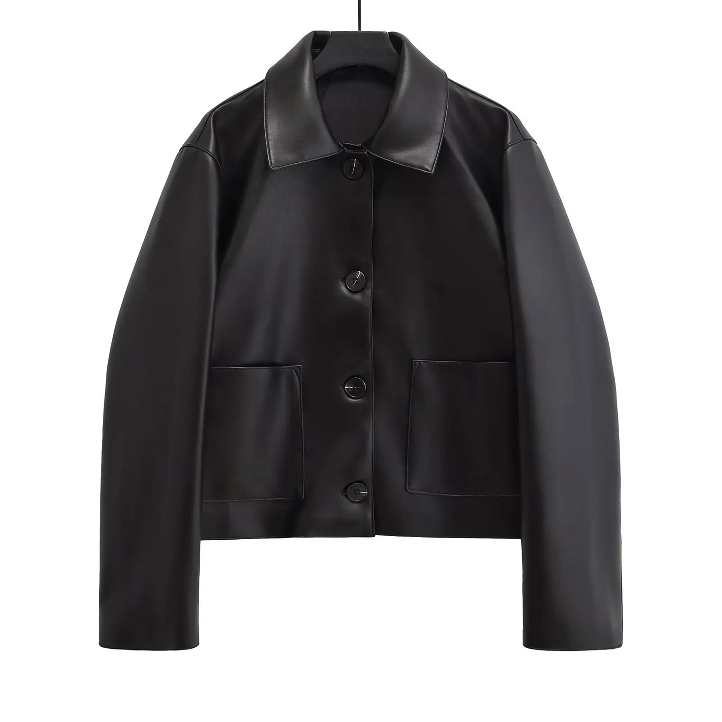 TRAF-Blouson d'automne en cuir PU noir, à la mode