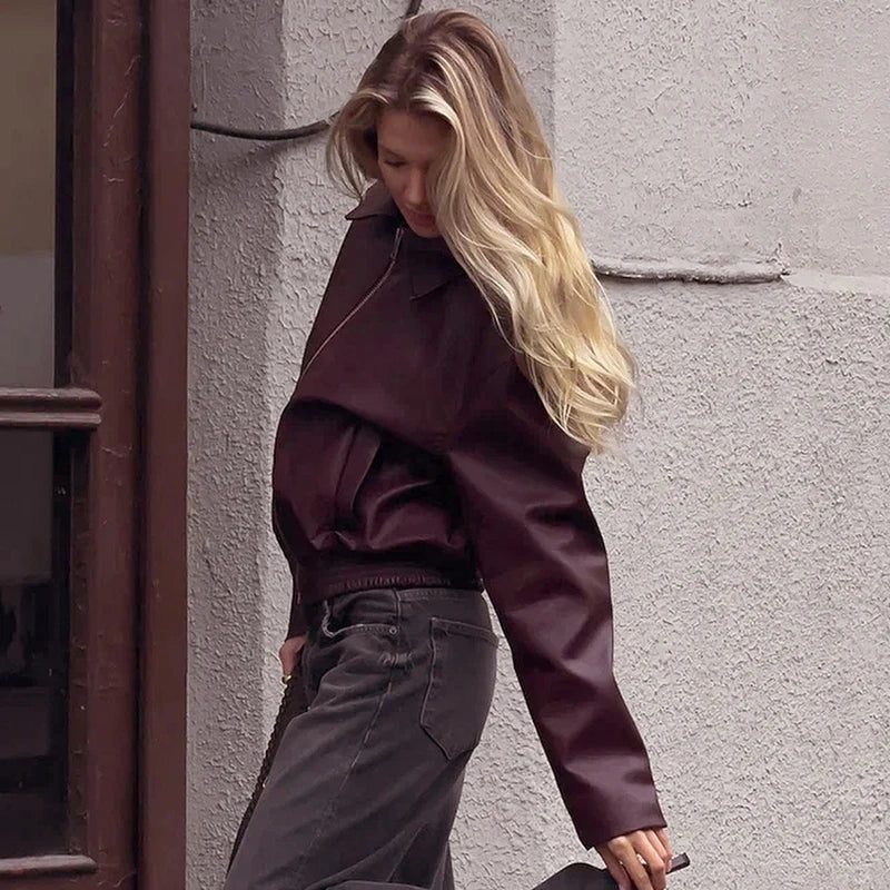 CUTENOVA-Veste en cuir à manches longues