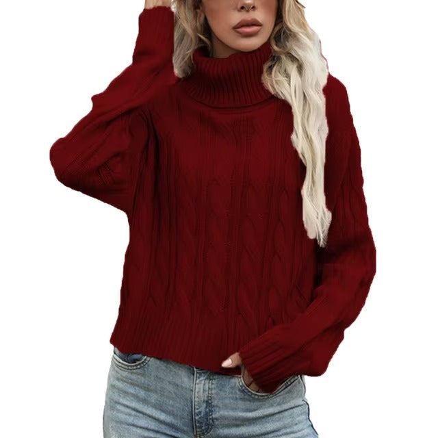 Pull Col Roulé Chaud En Coton Pour Femmes