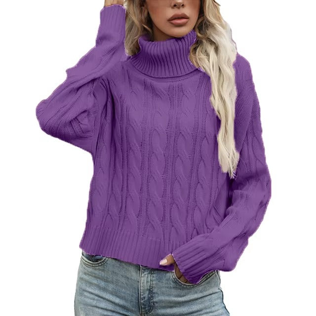 Pull Col Roulé Chaud En Coton Pour Femmes