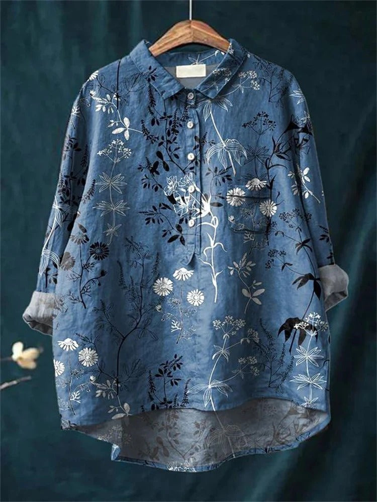 Chemisier en coton et lin à imprimé floral